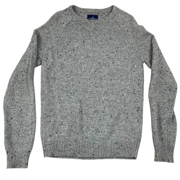 American Eagle Outfitters Men's Sweater S Gray Speckled Crewneck Cotton/Wool Ble - Picture 1 of 12